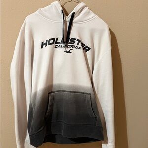 Hollister Men's White and Black Ombre Hoodie
